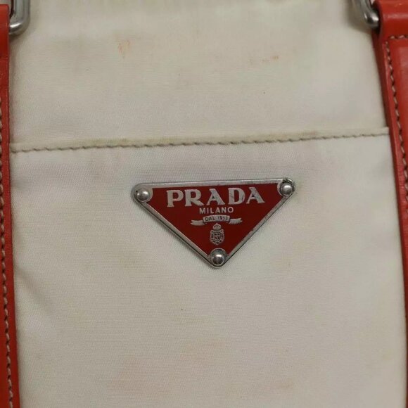 PRADA Hand Bag Nylon 2way Cream Silver Auth 89096 - Picture 10 of 16